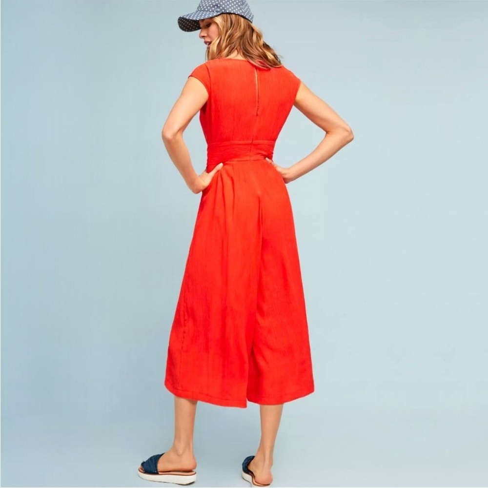 ANTHROPOLOGIE Jumpsuit Womens XS Red Orange Wide Leg Cropped Belted Boho Culotte - Picture 5 of 7